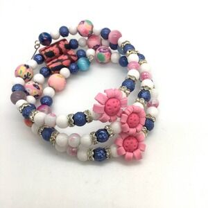 Triple Wrap Floral Festival Bracelet  Pink/Violet
